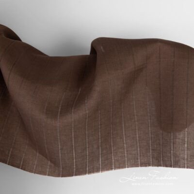 Brown linen fabric in openweave stripes 5 Brown linen fabric
