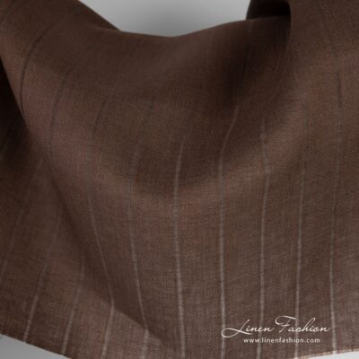 Brown linen fabric in openweave stripes 6 Coffee brown linen fabric