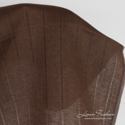 Brown linen fabric in openweave stripes 7 Coffee brown linen fabric with stripes