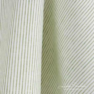 Linen fabric in vertical green stripes