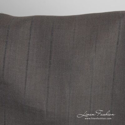 Grey-brown linen fabric in stripes for clothes and home textile