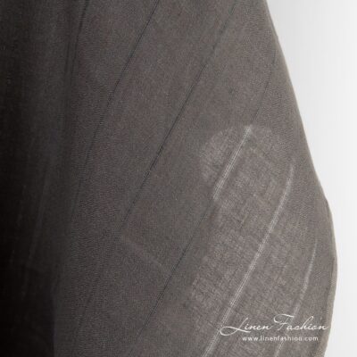 Greyish brown linen fabric in vertical stripes