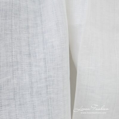 White linen fabric in delicate vertical stripes 8 White 100% linen fabric