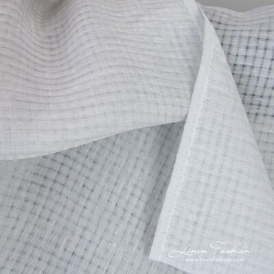 Bluish grey linen fabric in transparent checks 9 Bluish grey linen fabric perfect for curtains, tablecloths, shawls and scarves