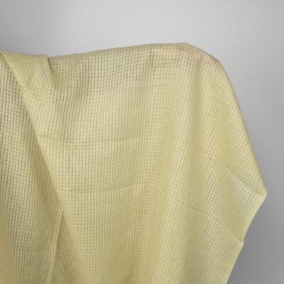 Linen fabric pale greenish yellow transparent checks