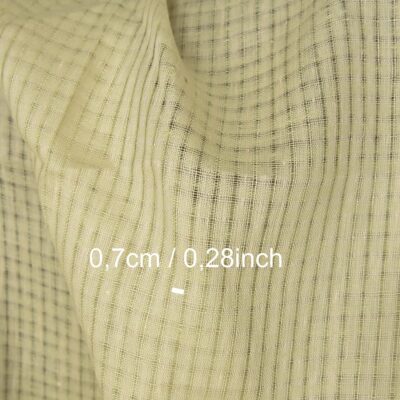Linen fabric pale greenish yellow transparent checks, with measurements