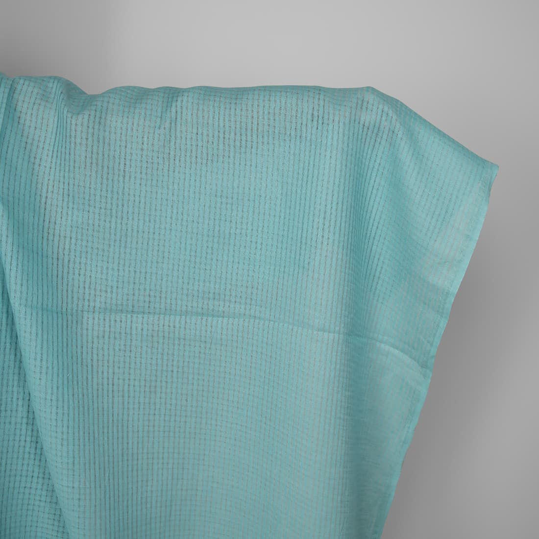 Linen fabric light turquoise transparent checks
