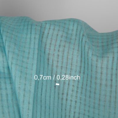 Linen fabric light turquoise transparent checks, with measurements