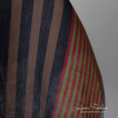 Linen fabric striped brown multicolour 19 Linen fabric striped brown multicolour close up detail