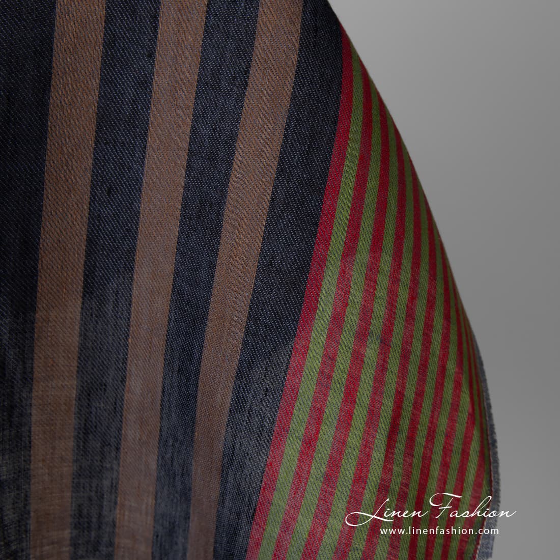 Linen fabric striped brown multicolour 4 Linen fabric striped brown multicolour close up detail
