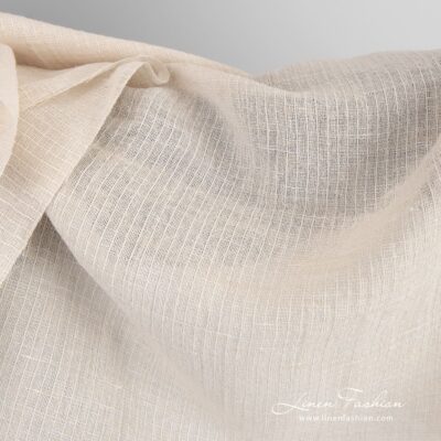 Transparent beige linen cotton fabric washed 7 Beige linen cotton fabric in stripes