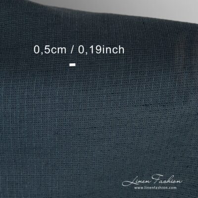 Dark blue linen cotton fabric, striped