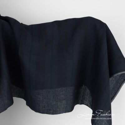 Linen fabric in dark blue and black stripes 4 Linen fabric in dark blue and black stripes
