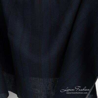 Linen fabric in dark blue and black stripes 5 Linen fabric in dark blue and black stripes for clothes and home textile