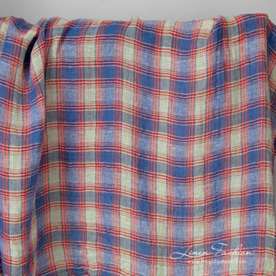 Lightweight washed linen fabric multicolour checks 5 Lightweight washed linen fabric multicolour checks