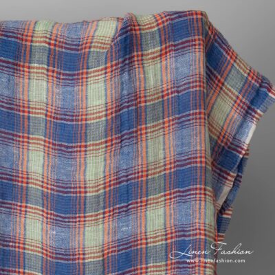 Lightweight washed linen fabric multicolour checks 6 Lightweight washed linen fabric multicolour checks product photo