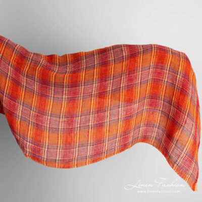 Transparent linen fabric in orange checks washed 5 Transparent linen fabric