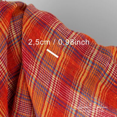 Transparent linen fabric in orange checks washed 8 Transparent linen fabric, washed