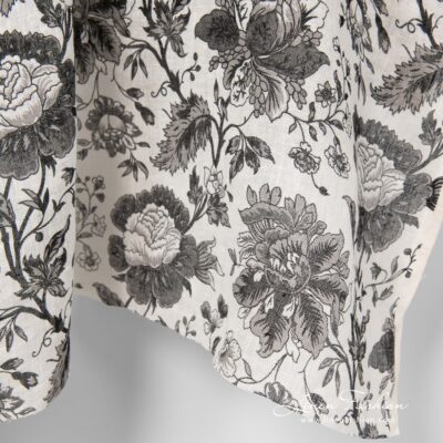 100% linen fabric with black flowers.