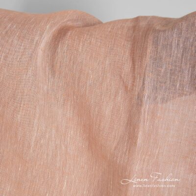 Peach linen fabric in white melange