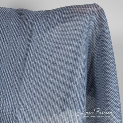 Blue linen fabric in transparent checks 5 Blue linen fabric