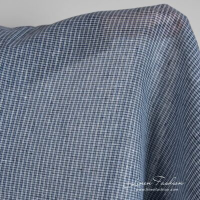 Blue linen fabric in transparent checks 7 Blue linen fabric in tiny checks