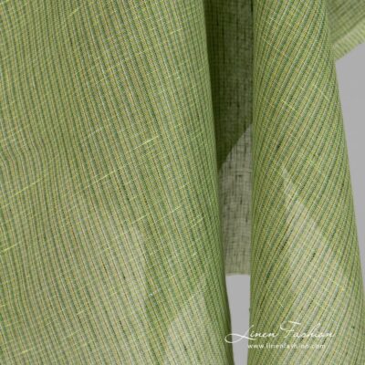 Lime green linen fabric in checks