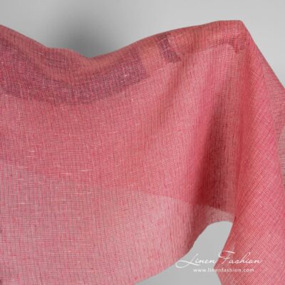 Rose linen fabric in transparent checks 5 Rose linen fabric
