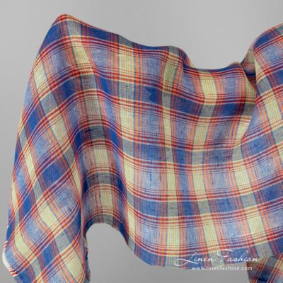 Transparent linen fabric in blue orange checks 5 Transparent linen fabric in blue orange checks.