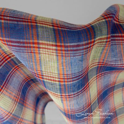 Transparent linen fabric in blue orange checks 7 Transparent linen fabric in checks.