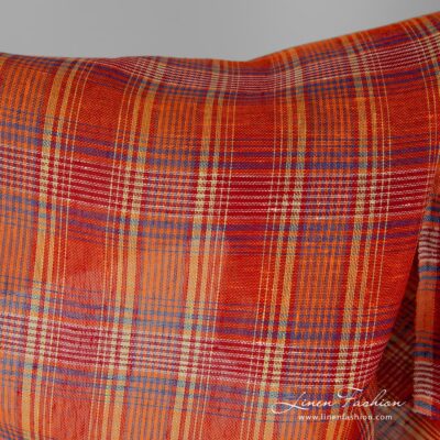 Transparent linen fabric in red orange checks 6 Red orange checked linen fabric.