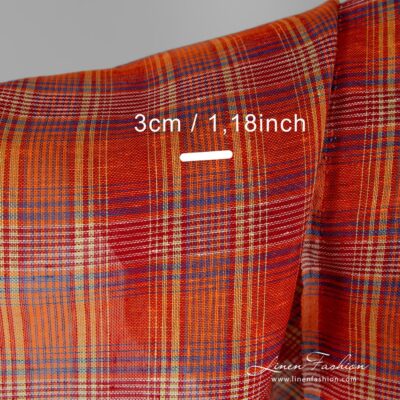 Transparent linen fabric in red orange checks 8 100% linen fabric in red orange checks.