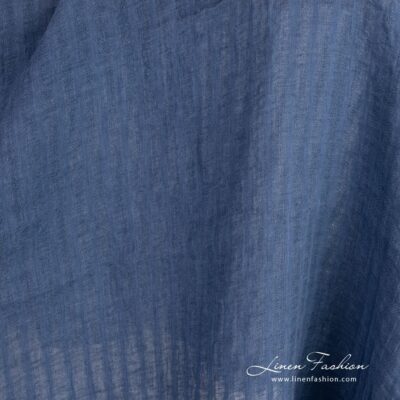 Blue linen fabric with openweave stripes