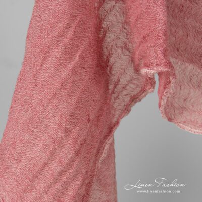 Linen wool peony pink fabric washed 7 Washed peony pink fabric.