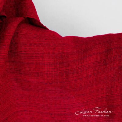 Red linen fabric in tweed pattern washed 6 Red linen fabric in tweed pattern