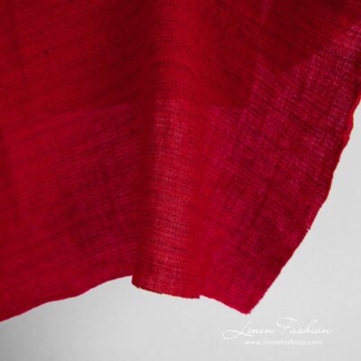 Red linen fabric in tweed pattern washed 8 Red linen fabric, washed