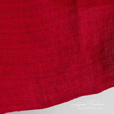 Red linen fabric in tweed pattern washed 7 Red linen fabric, dobby