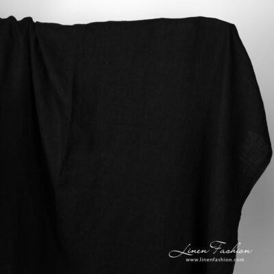 Washed linen fabric solid black waffle 5 Washed linen fabric solid black waffle