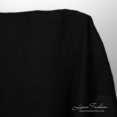 Washed linen fabric solid black waffle 6 Washed linen fabric solid black waffle product photo