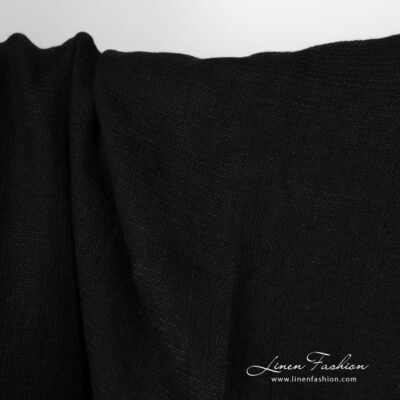 Washed linen fabric solid black waffle 8 Washed linen fabric solid black waffle close up detail