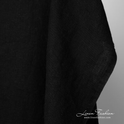 Washed linen fabric solid black waffle 7 Washed linen fabric solid black waffle edge