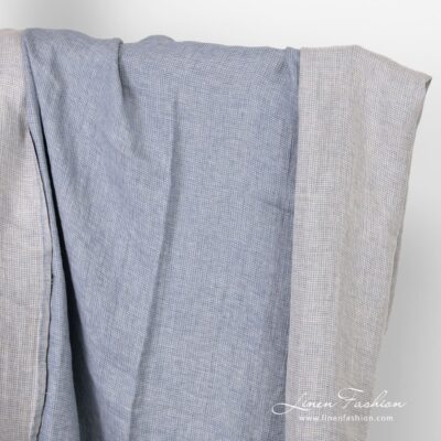 Washed blue-grey checked linen fabric 5 Bluish linen fabric