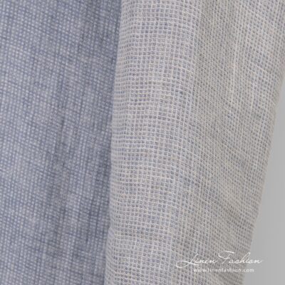Washed blue-grey checked linen fabric 7 Bluish linen fabric, double-sided