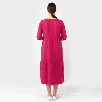 SERENA wild berry linen dress from back side