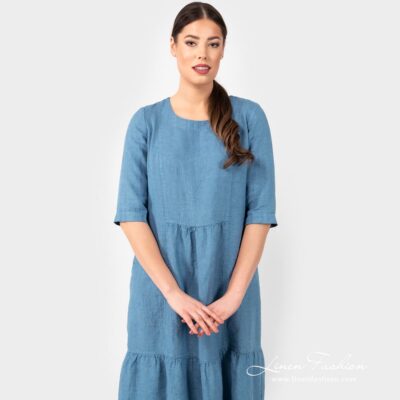 SERENA Dress teal 7 SERENA teal linen dress with wrinkled bottom