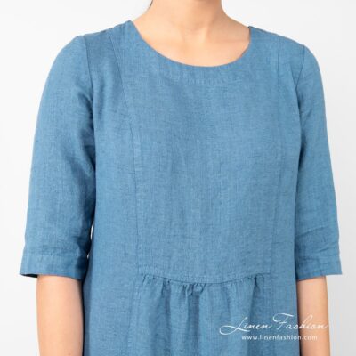 SERENA Dress teal 8 SERENA teal linen dress with 3/4 sleeves