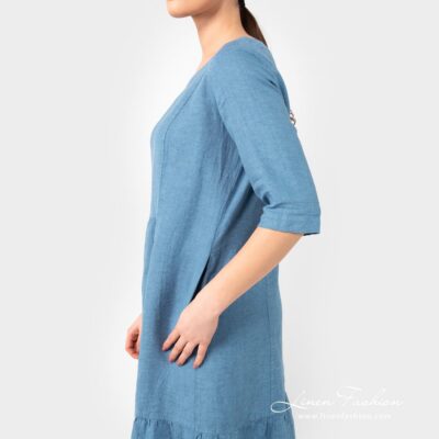 SERENA Dress teal 9 SERENA teal linen dress with pockets on the sides