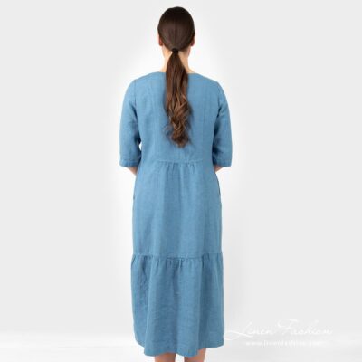 SERENA Dress teal 10 SERENA teal linen dress from back side