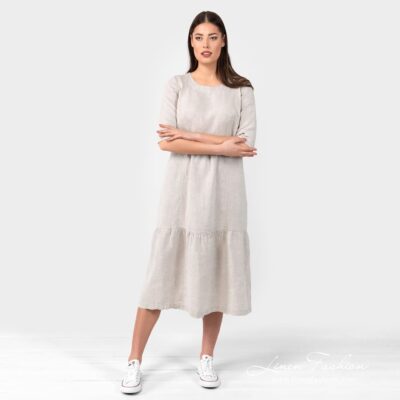 SERENA Dress beige 8 SERENA natural color linen dress knee lenght