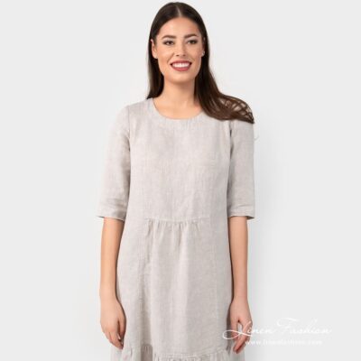 SERENA Dress beige 9 SERENA natural color linen dress with 3/4 sleeves